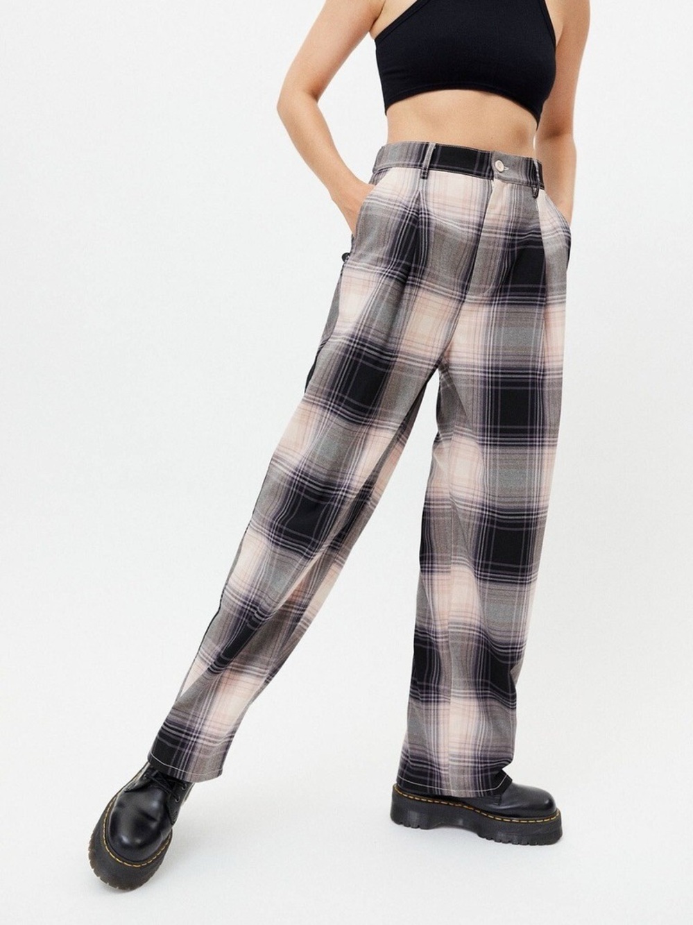 Urban Outfitters Plaid Helena Menswear Trouser Pants Wide Straight Leg Size XS